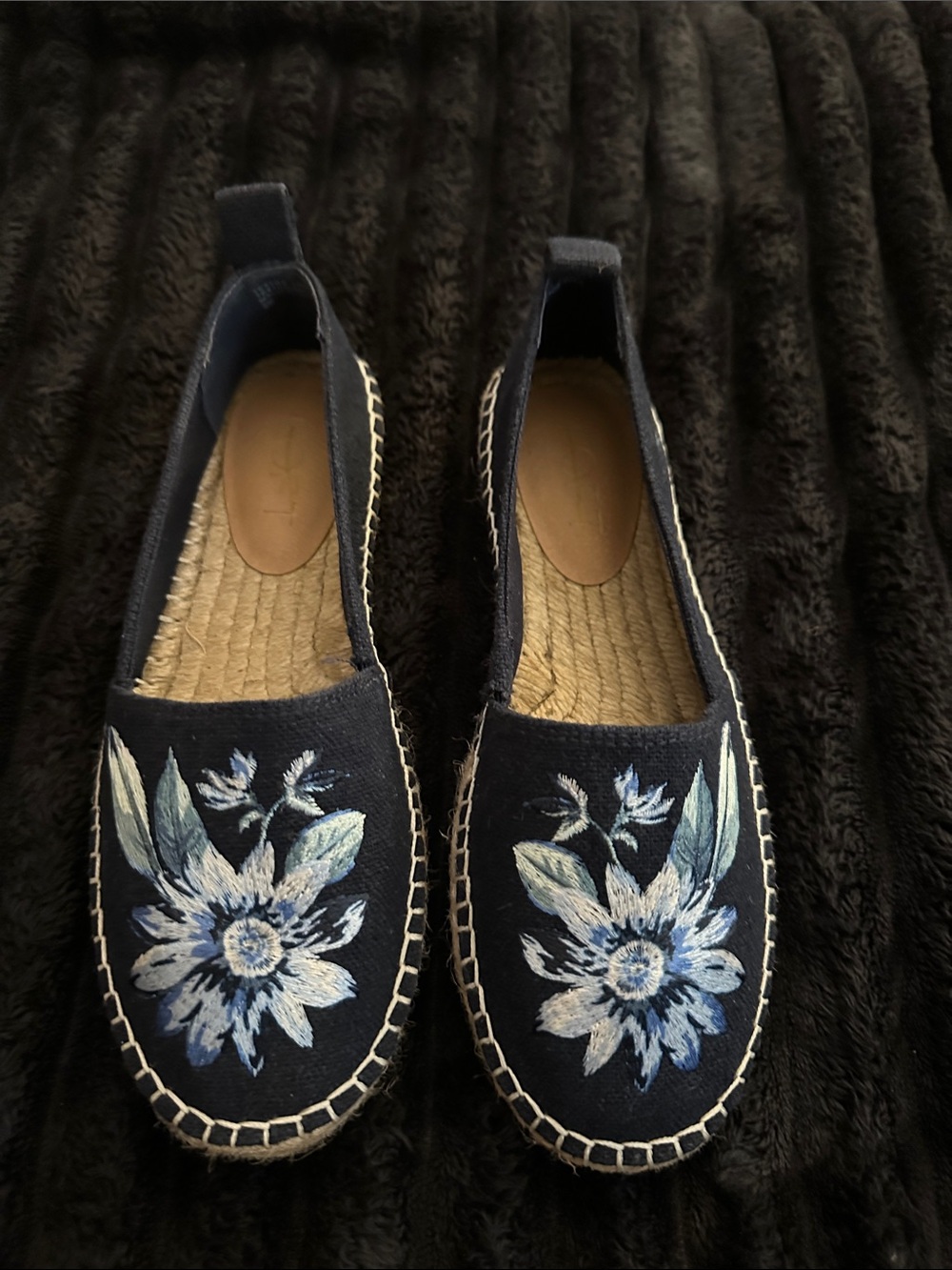 LOFT Navy Floral Embroidered Espadrilles